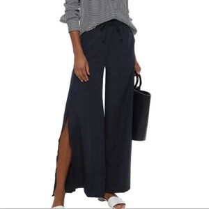 Anthropologie Onia texture striped navy lightweight Wide Leg Pants with slits